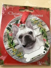FRENCH BULLDOG DOG WHITE CERAMIC CHRISTMAS ORNAMENT NWT
