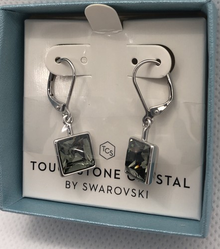 💎Touchstone Crystal by Swarovski Rhodium Earrings Black 1” New Condition - Picture 6 of 8