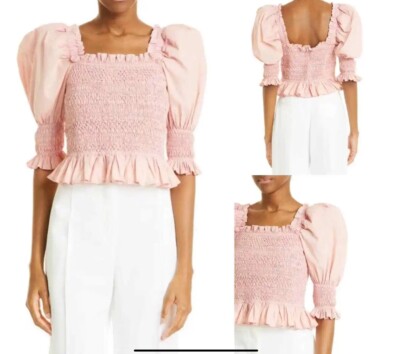SEA New York Simona Blossom smocked puff sleeve top M | eBay