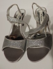 NINA New York Silver Sparkle 3" Heels Women's Size 6.5M Slip On Open Toes Shoes