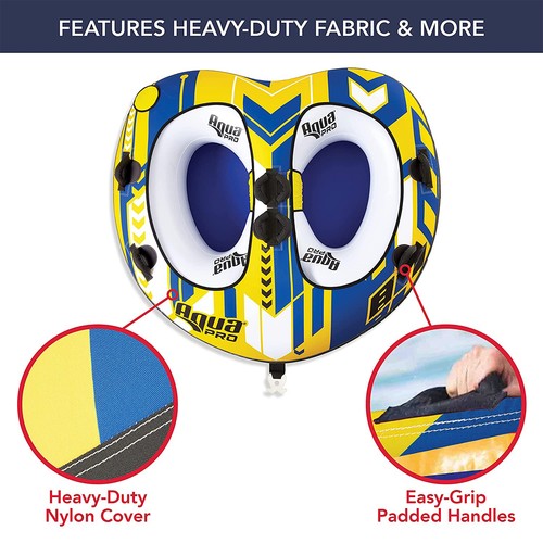 AquaPro 65 In Heavy Duty Deck Style Towable 2 Person Rider, Yellow & Blue (Used) - Picture 3 of 6