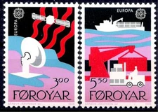 Faroes 1988 Communications Radio Satellite Ship Crane Truck Europa 2v MNH