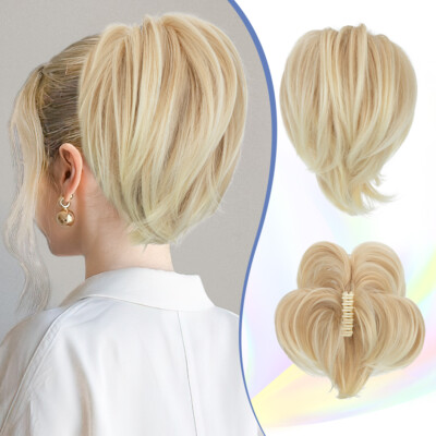 Bendable Claw Clip Ponytail Messy Bun Hair Piece Straight Short Updo Extensions
