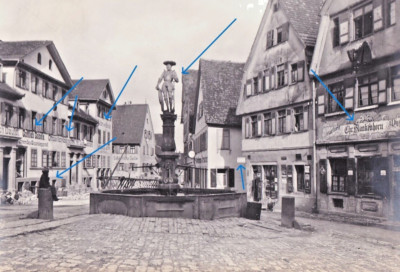 old original Photo 1914 - Bietigheim, fountain in front of the town hall bakery Blankenborn