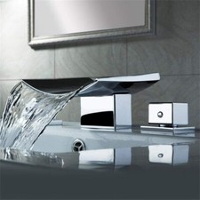  FWS-C003 Widespread Polished Chrome Waterfall Bathroom Faucet Solid