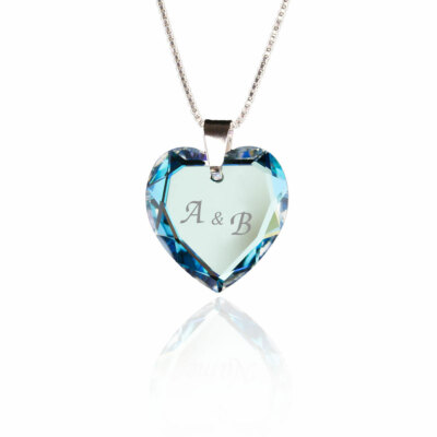 Halskette 925 Silber SWAROVSKI ELEMENTS Herz Blau Individuelle Gravur Initiale