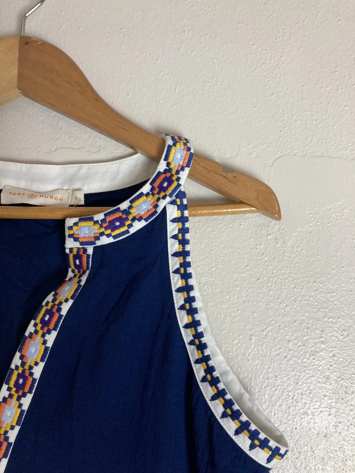 Abito casual corto Tory Burch blu navy ricamato savana linea a 37522 taglia 2