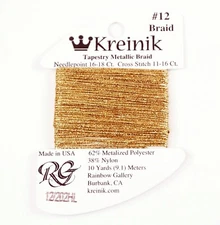 Metallic Gold #12 (Tapestry) Braid #202HL ~ 10 Yard Card for Stitching Kreinik