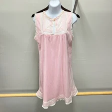 Vintage Pink Slip Dress M Negligee Nightie Nylon Chiffon 50s Lingerie Lace Trim