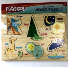 2015 Playskool - Raised Wood Puzzle - Opposites - Ages 2 