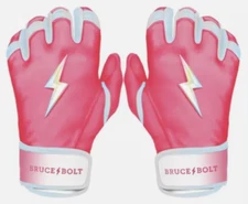 NEW Bruce Bolt Premium Pro MEGREM Series SHORT CUFF Batting Gloves YOUTH MEDIUM