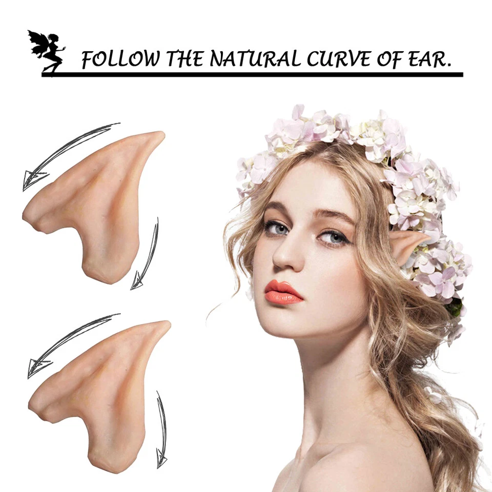 Halloween Cosplay Elf Ears Latex Hobbit Pixie Fairy Vulcan Alian Costume Props - Image 3 of 4