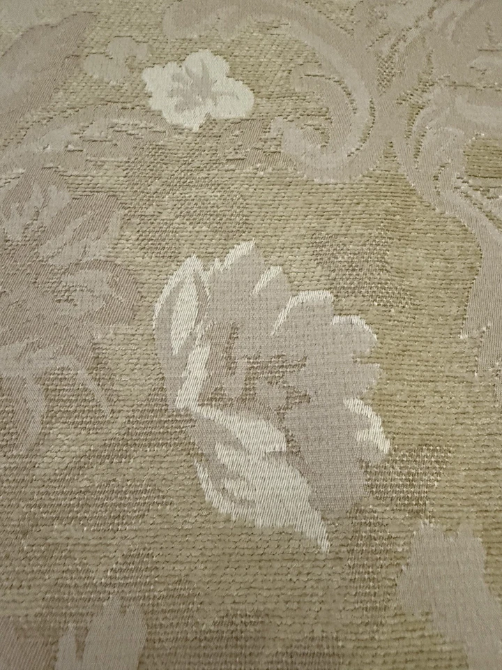 VTG Damask Floral Scroll Decorative Upholstery Fabric Textured Beige Gold 2 Yd - Image 3 of 4