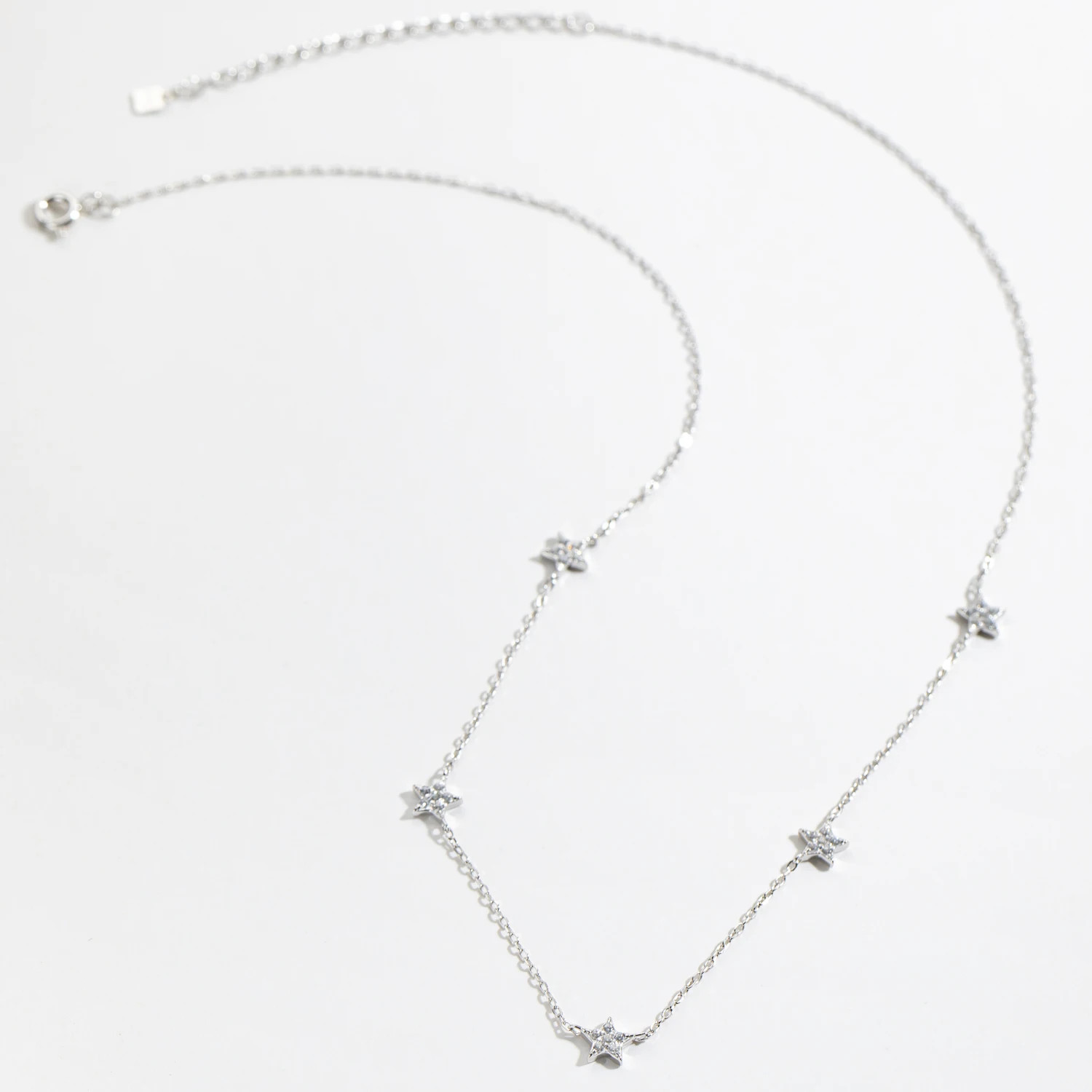 Silver Gold Starry Sky Spakle Star Linked Zircon Choker Necklace Long