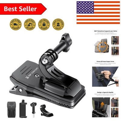 Versatile 360° Clip Mount for Backpack Straps - Compatible with All GoPro Models
