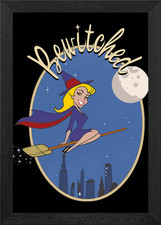 Bewitched Witch Flying Over City Framed Wall Art Poster Canvas Print Picture