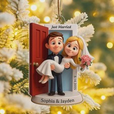 Personalized Our First Christmas Married 2d Ornament, Customized Wedding