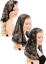 3 Pcs Mantilla Catholic Veil for Church Chapel Lace Christian Veils Head Coverin