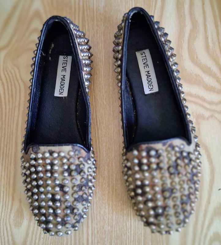 STEVE MADDEN Flats Leather Gold Studs Animal Print Loafer 5.5 M VG Pre-owned 