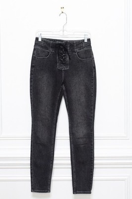 Free People Curvy Lace Up Jeans Black High Rise Stretch Size 28 Y2K Grunge