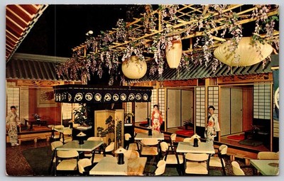 NAKA-NO-YA Tea House Chicago Japanese Dining Plastichrome Postcard 1950s E115