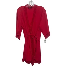 INC Intimates Short Robe Lace Trim Belt Womans Small Red New Sleepwear Silky