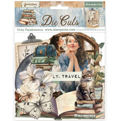 Stamperia Secret Diary Assorted Die Cuts  Books Cat Scrapbook Embellishments
