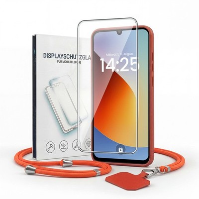 Handy Hülle für Xiaomi Redmi A7 Pro Handykette Band Kordel Cover Rot 9H Glas