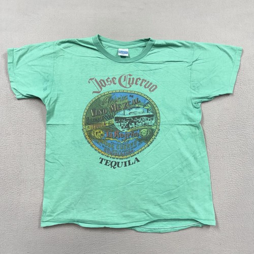 Vintage Jose Cuervo Shirt Mens Large Green Tequila Label Graphic Tee 80s