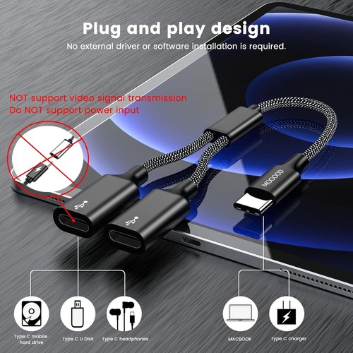 Cable divisor USB C a USB C hembra adaptador USB Y, USB C macho a 2usb-c hembra C - Imagen 3 de 6
