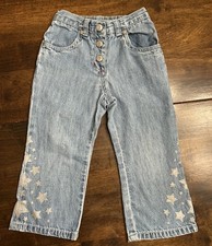 Girls GYMBOREE Glitter Stars Flare Leg Denim Sz 4 Vintage Snap Fly