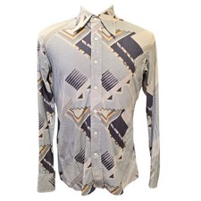 Vintage 60s 70s Disco Shirt Nylon Stretch Geometric Abstract Mod Men  s Medium