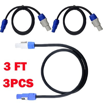 3Pc 3ft 16AWG Stage Lighting Fixture PowerCon-Compatible Power-Through Cable USA