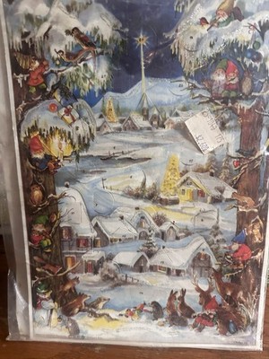 Vtg West Germany Advent Calendar ELVES Animals Village Stuttgart Rohr 8  x 11 