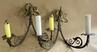 Pair Art Nouveau Brass French Chateau Chic Double Wall Light Sconces c1910