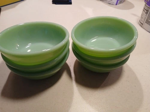 set 6 FireKing Jadeite Green Glass Chili Cereal Bowls  Oven Safe