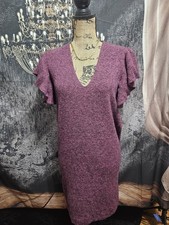 EXPRESS, WOMEN'S PINK/BLACK COTTON BL FLUTTER SLEEVE SWEATER DRESS, SIZE M