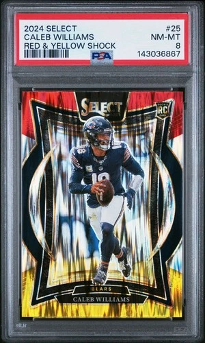2024 Panini Select Caleb Williams Red & Yellow Shock Prizm Rookie #25 PSA 8
