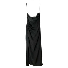 Halston Ester Gown Dress Strapless Maxi Deep Slit Black $545 Size 6 *READ FLAW*