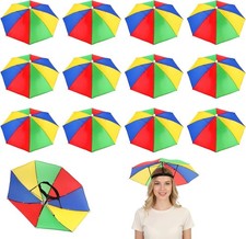 12 Pack Rainbow Umbrella Hats, 21 Inch Waterproof Hands-Free Cap for Fishing