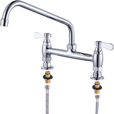 Polished Brass Commercial Sink Faucet with 12" Swivel Spout  Dual Handles