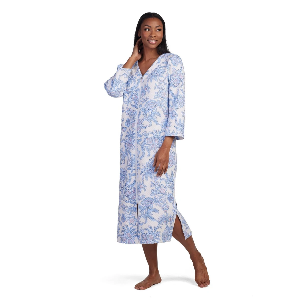 Women's Fleece Zip-Up Robe - Full Length, Lightweight, Long Sleeve Housecoat By PAVILIA 4 thumbnail image