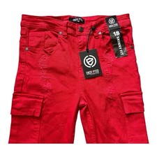 Encrypted Boys Jeans Size 18 Red Denim Cargo Pockets Distressed Pants 29x30