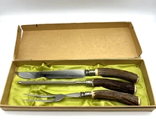 VTG Stag Horn Deer Antler Sheffield England Stainless Steel Cutlery Carving Set