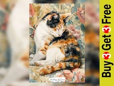 Soothing Watercolor Calico Cat Painting Print 5"x7" on Matte Paper - Cozy Decor