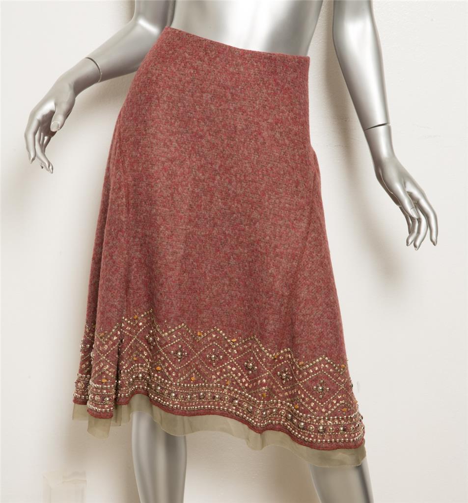 Oscar De la Renta Donna Rosso Misto Lana Impreziosito da Perline Orlo Oscar De la Renta Donna Rosso Misto Lana Impreziosito da Perline Orlo