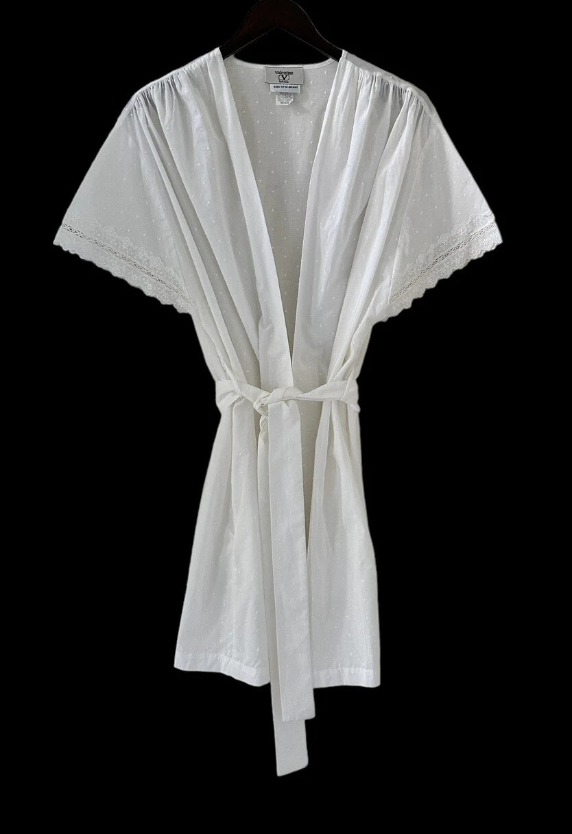 Accappatoio Valentino Intimo bianco manica corta con dettaglio in pizzo taglia media