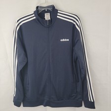 ADIDAS Mens Track Jacket Sz XL Essentials 3 Stripes Tricot BLUE Full Zip Gym NWT