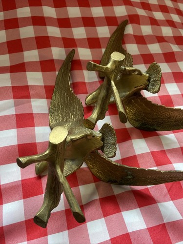 PAIR BRASS EAGLE COLLECTABLE FIGURINES SHELF SITTER Spread Wings on Branch 29cm - Picture 6 of 24
