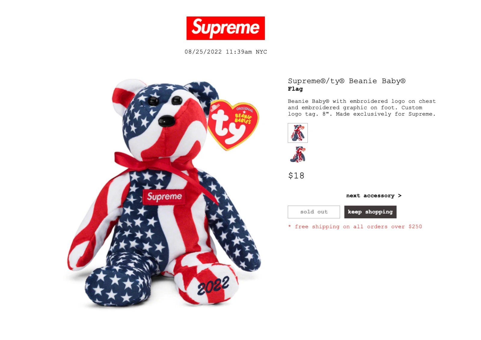 Commande bébé Supreme Ty Beanie confirmée 